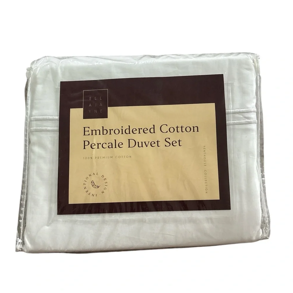 Ella Jayne Embroidered Cotton Percale 3-Pc Full/Queen Duvet Set